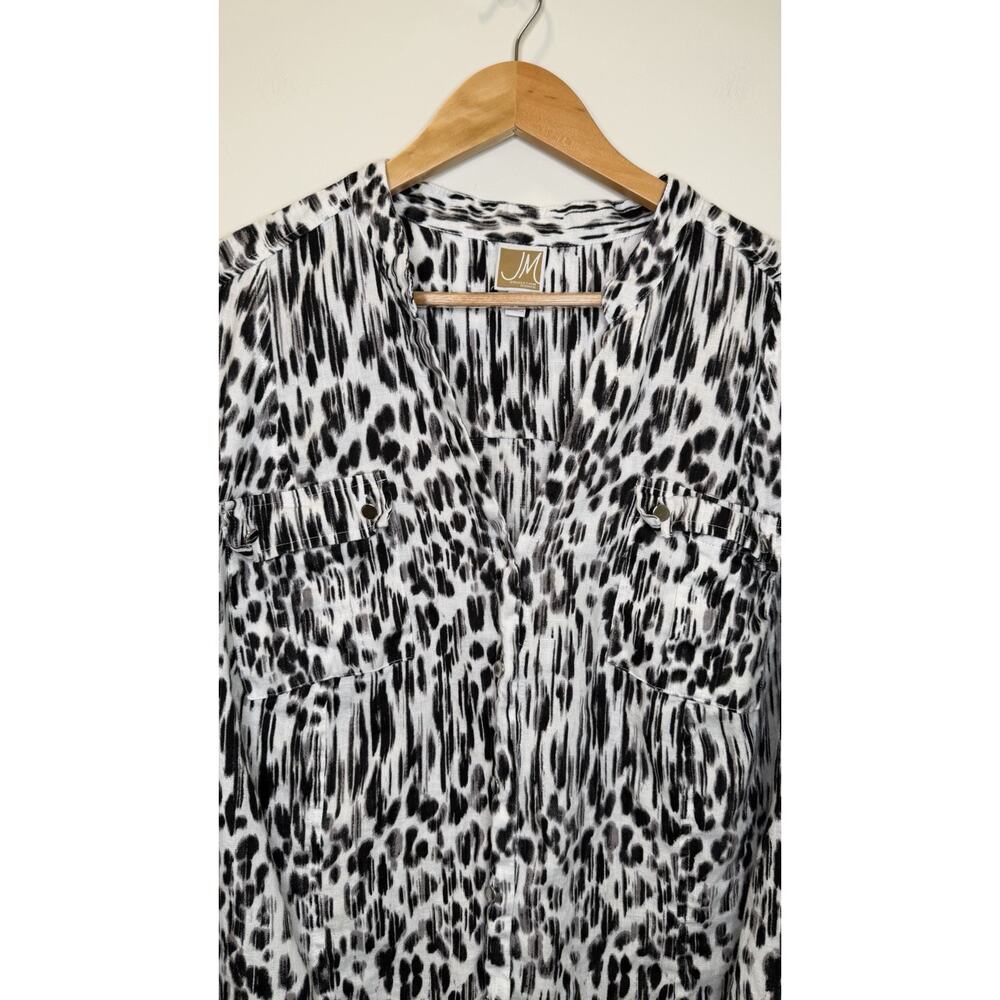 JM Collection Woman 100% Linen Animal Print Button Blouse Shirt Top Plus 24W - Picture 2 of 9